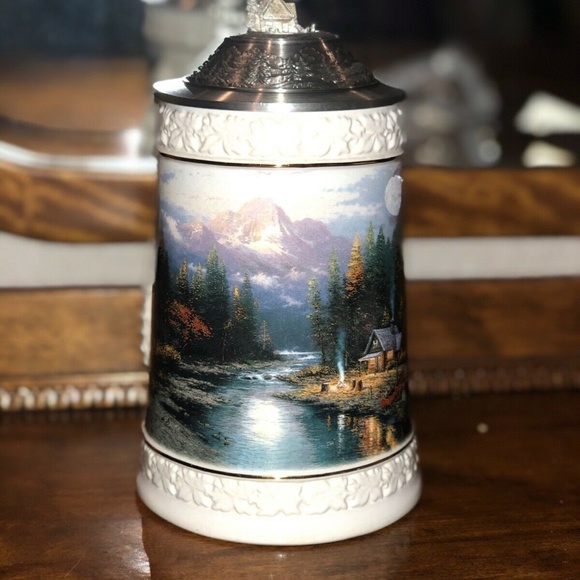 Thomas Kinkade Stein A Quiet Evening At Riverlodge Stein-1996-man’s gift idea - Picture 4 of 7